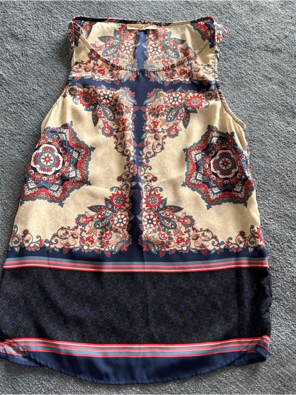 41 Hawthorn Sleeveless Medallion Print Chic Boho Blouse in Navy, Beige, Red XS